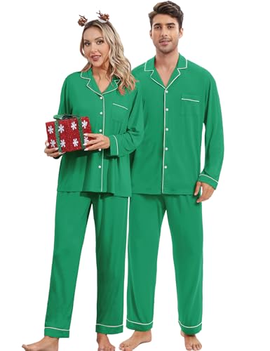 DIKFA Matching Couple Christmas Pajamas Set Long Sleeve Festival Party Sleepwear Xmas Pj Sets Button-Down Loungewear