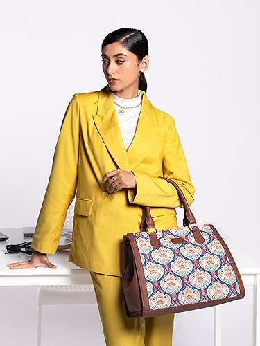Image of ZOUK Printed Jute Handcrafted Vegan Leather Multicolor Women's Satchel Bag | Ladies Purse Handbag | Double Handle Detachable Strap