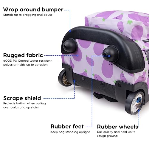 Image of J World Sunrise Kids Rolling Backpack with Wheels for Girls Boys, Roller Bookbag for School, 18 x 13 x 9 Inches, Mr. Eggplant
