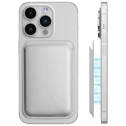 LYQNIHOB Cartera magnética para teléfono móvil, 1 unidad, de piel vegana, con silicona antideslizante y tarjetero magnético, protección RFID, cartera magnética para iPhone, color plateado