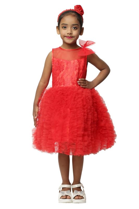 Image of SOFYANA Baby Girl Fluffy Flower Kid Red Bow Cake Lace Christmas Tutu Frock Birthday Party New Year Princess Dress for Girls Clothes 2-3 Years Kidswear