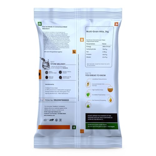 Image of Chakkizza Multi-Grain Atta | Whole Grain Flour | Stone Milled | 100% Natural | High Dietary Fiber For Easy Digestion | Made-to-Order | Chakki Fresh Atta | No Preservatives | No Blending
