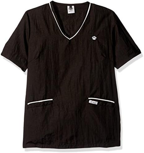 Top Performance Contrast-Trim V-Neck Grooming Tops — Fashionable and Versatile Tops for Professional Groomers - Medium, Black/White