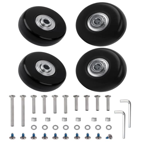Ensemble de remplacement des roues à bagages, 4PCS 50 x 18mm PU Valises Roulette pivotante avec 3 Roulement à essieu de taille pour sac à valises à bagages