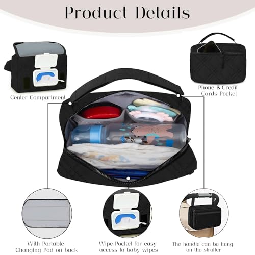 Image of Small Diaper Bag with Portable Changing Pad, Mini Crossbody Diaper FannyPack with Wipes Pocket, Women Waist Bag for Travel (Quilted Black, Large)