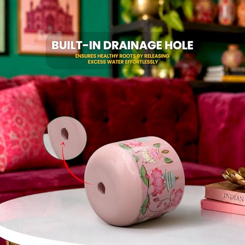 Image of Urban Plant Mahal 3D Handcrafted Terracotta Planter | Hand Painted Indian Art | Indoor Clay Pot for Living Room | Artisan Decorative Flower Pot | Drainage Hole | 4.5 Inch