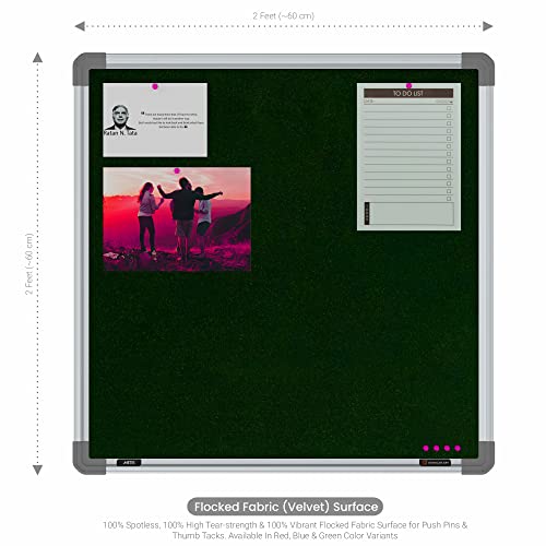 Image of Scholar Art Metis 2x2 Feet Fabric Pin-up Display Board for Wall & Study Table | High Strength Velvet Cloth + High Density Soft Board for Pinning Photos, Sticky Notes & Reminders (Dark Green)