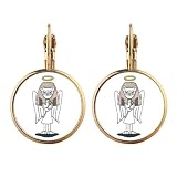 Pendientes de gota de clip de oro con alas de ángel Bastet con halo y estrella, sin perforación