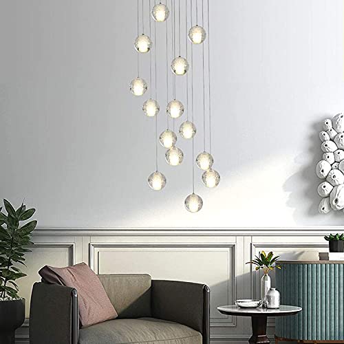 Lustre suspension chrome 7T réglable à boules de verre minimalistes