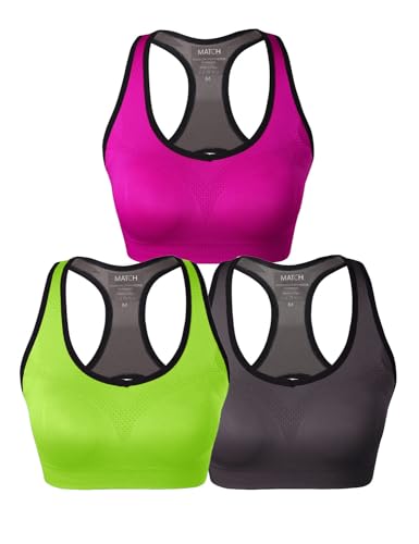Image of Match Women's Seamless Racerback Sports Bra with Removable Pads Strappy Workout Bra Top for Yoga Gym Running Fitness (New Size)