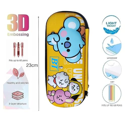 Image of EVA Large Capacity Stationery Box 3D Cartoon Pen Pencil case Multi-Compartment for School Students with Zip Closure -Best Birthday Gift for Girls, Boys & Kids (BT Yellow)