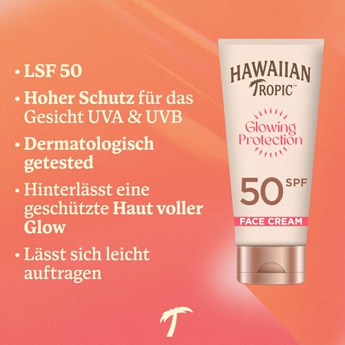 Hawaiian Tropic | Glowing Protection Gesichts-Sonnenlotion, wasserfeste Sonnencreme mit LSF 50 UVA- + UVB-Schutz, tropischer Duft, mit Sheabutter, 50ml 6