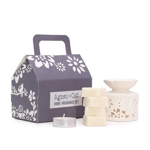 Set de Regalo Agnes & Cat Fragancia Windemere - Quemador de Aceite, Ceras Aromáticas y Vela de Té - HOSTENATURA