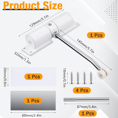 Forhandy Automatischer Türschließer Innentür Einstellbar Federbelasteter Türschließer Ohne Bohren mit 4 Schrauben und Einstellhebel für Zuhause Büro Schlafzimmer