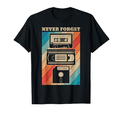 Never Forget Vintage Floppy Disk VHS Tape 90er 80er Jahre Kassette T-Shirt