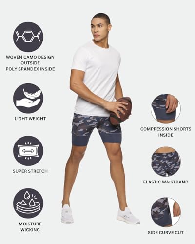 Image of DOMIN8 Men's Camouflage Printed Shorts with Elasticated Waist & Inner Tights (XL)