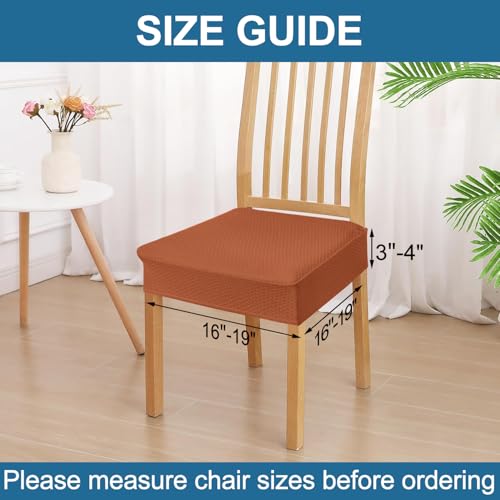 Image of Smiry Waterproof Seat Covers for Dining Room Chairs, No Rear Covers | Stretch Jacquard Removable Washable Chair Seat Slipcovers Protector, Set of 6, Rust