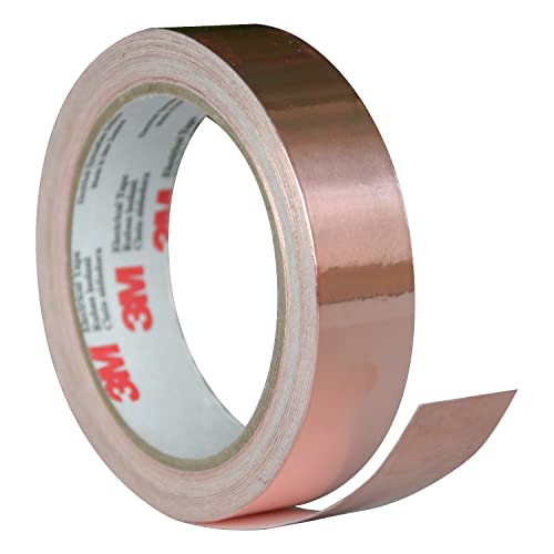 3M EMI Copper Foil Shielding Tape 1181, Cable Wrapping, Non Corrosive, Die Cut, 1 in x 18 yd (25.40 mm x 16.5 m), 9/Case