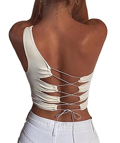 Haut court creux asymétrique à lacets croisés et dos nu sensuel