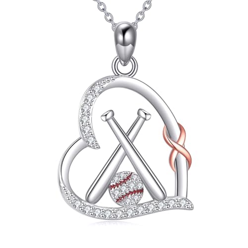 YAFEINI Sports Lovers Gifts Sterling Silver Golf/Hockey/Baseball/Lacrosse Pendant Necklace Infinity Heart Sports Jewelry for Women and Her