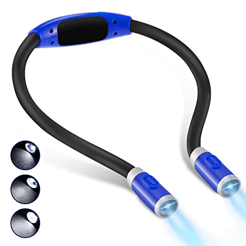 LUXJET Book Light for Reading at Night, Neck Reading Light for Books in Bed, Hands Free, 4 LED Bulbs, 3 Adjustable Brightness, 80-hr Lasting Rechargeable Lamp for Knitting, Camping, Repairing