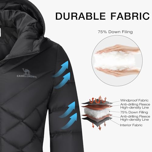 CAMELSPORTS Women's Down Jacket Hooded Windproof Puffer Coat Packable Warm Winter Jacket Lightweight Ladies Parka - Image 4