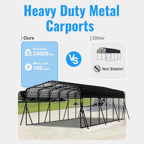 Image of 20x30FT Metal Carport, Heavy Duty Car Port Canopy with Metal Roof and Frame, Extra Large Carports Withstand Strong Wind or Heavy Rain, Suitable for Parking Pickup, Boat, Car, and Tractor