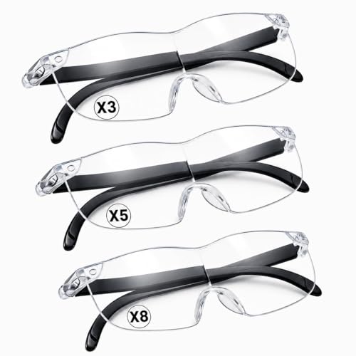 3 Pcs Loupe Grossissante 300% 500% 800% Anti Lumière Bleue, Lunettes Loupe pour Travail de Précision Homme Femme, Loupe Bijoutier Lecture Bricolage Couture...