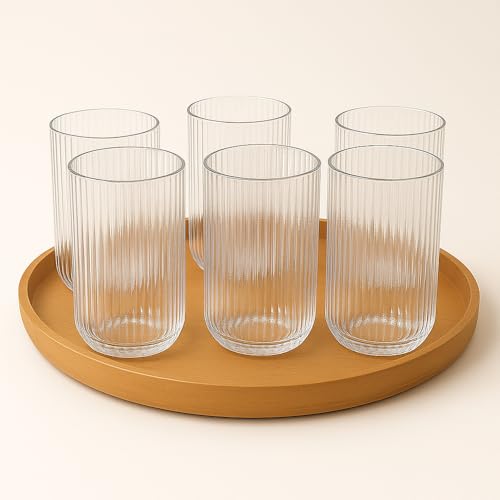 Kit 6 Copos de Vidro Canelado Transparente 420ml – Copo Elegante para Água, Suco, Drinks, Whisky e Mesa Posta