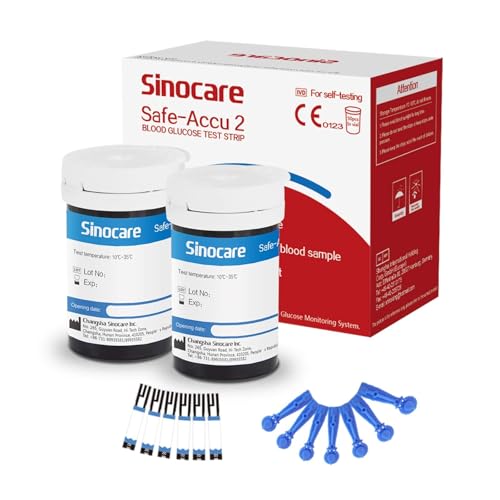 sinocare Safe Accu2 Teststreifen Blutzucker Set Blutzuckerteststreifen x 50 + Lanzetten x 50 Diabetes Test für Zuhause (Nur für Safe Accu2