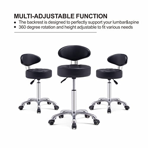 Grace&Grace Adjustable Rolling Swivel Stool With Back Support For Salon, Massage,Tattoo And Home Kitchen, Shop Stool With Wheels Heavy Duty (Black) #TOP1