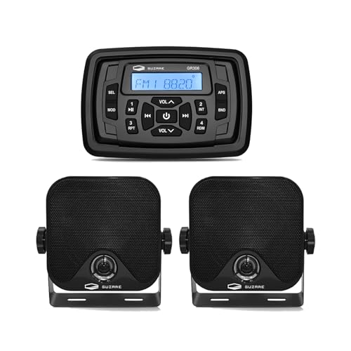Guzare Bluetooth Car FM Radio Marine Stereo Receiver Compatible with 4 Inches Waterproof Marine Speakers for Golf Cart UTV ATV Motorcycle Boat Heavyduty Powersports Car Vehicles