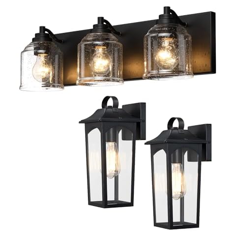 YKLITG 2 Pack Exterior Outdoor Light and 3-Light Bathroom Vanity Light Cover