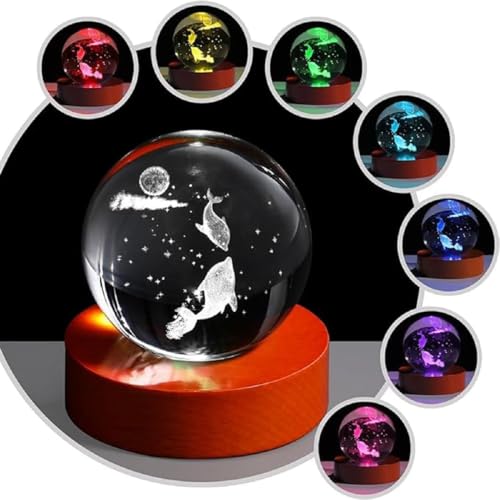 Image of Hamsa Magical Crystal Ball Night Light, LED Color-Changing Globe Lamp, Crystal Ball Lamp, Desktop Decorative Mood Light (16 Color Dolphin)