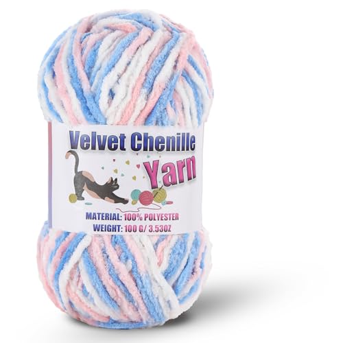 Image of Fluffy Chenille Yarn for Crocheting, Chunky Velvet Yarn for Crochet Amigurumi, Used for Making Baby Yarns Blanket, Clothes, Pattern Knitting Creations (1-Colorful-E)