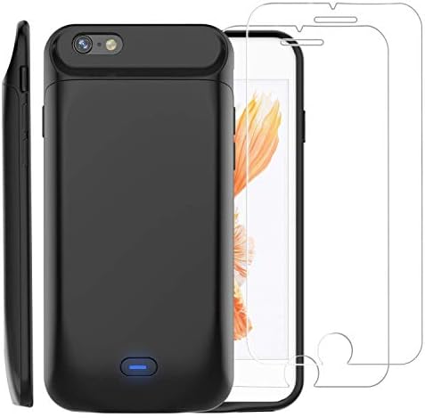 PEYOU Compatible for iPhone 6/6S Battery Case + 2 Tempered Glass Screen Protector, 5000mAh Slim Rechargeable Extended Backup Pack Charger TPU Protective Power Bank Charging Battery Case Cover 4.7"
