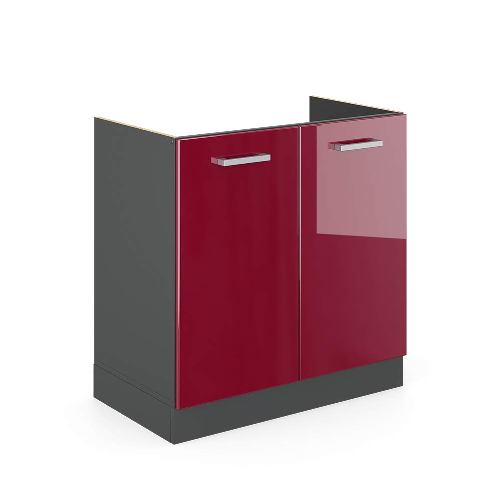 80cm Spülenunterschrank Raul Bordeaux Hochglanz/Anthrazit Modernes Design für Küche Organisation und Aufbewahrung