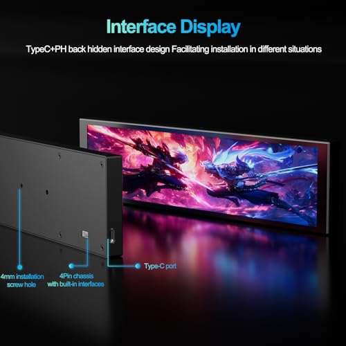 Image of 9.2 inch PC Case Screen for CPU GPU Temperature, 1920x462 IPS Hardware Sensor Panel Monitor, USB-C / 9-pin Computer Secondary Monitor with Customizable Themes, Window Only
