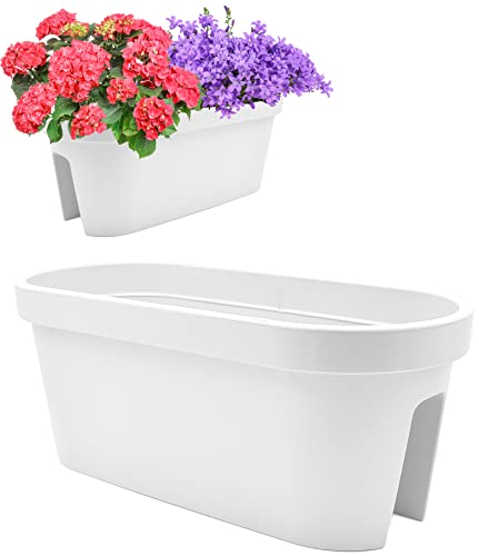 Stephans Möbelbörse 2er Set Balkon Geländer Blumenkasten, Geländertopf, Balkonkasten, Blumentopf, Blumenkübel, Pflanztopf Railing oval 59x26cm (Weiß)