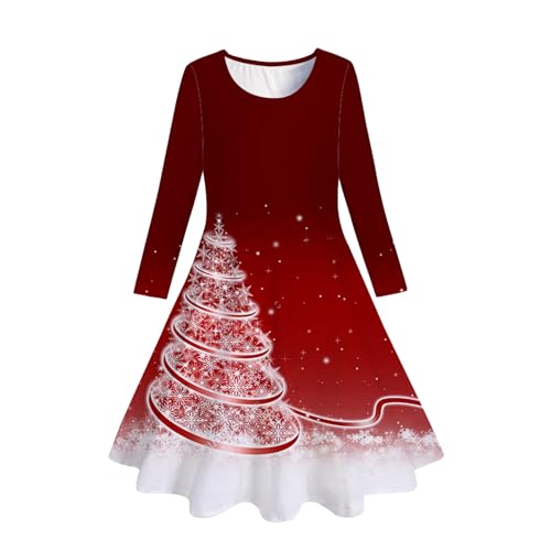 Generisch 152 Vestido de princesa para niña, con estampado de ciervos, de manga larga, para Navidad, de tul, para fiestas, para niñas, rojo, 10-13 años