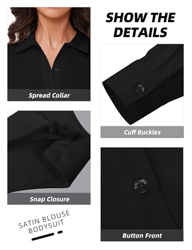 Women's Button Down Long Sleeve Bodysuit Blouse Satin Office Work Shirts One-piece Body Suit Tops Business Casual2