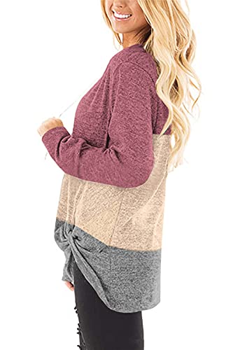 Image of Sieanear Womens Casual Long Sleeve T-Shirts Twist Knot Front Tunic Tops