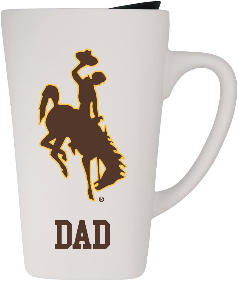University of Wyoming Dad 16oz Soft Touch Ceramic Travel Mug with Lid - White