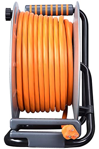 Masterplug Power At Work Metal Steel Drum With Four Powered Outlets, Open Cord Reel With Winding Handle, Overload Circuit Breaker And Power Switch, 100 Feet 12Awg, High Visibility Cord, Orange #TOP3