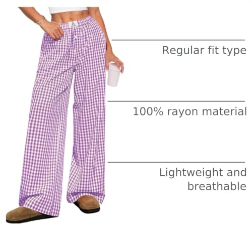 Image of ANRABESS Womens Gingham Striped Boxer Pants | 2026 Fall Outfits,Wide Leg Elastic Waist with Pockets,Casual Lounge Pajama Bottoms,Lightweight Breathable,Fashion Clothing