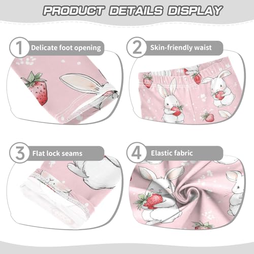 Cute Rabbits Girls' Leggings Toddler Doodles Strawberries Pink Kids Yoga Pants Dance Active Tights 4T3