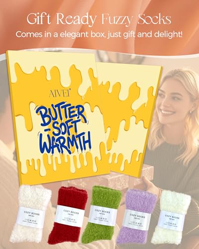 Buttery Soft Fuzzy Socks for Women Cozy Warm Thick Winter Fluffy Plush Home Sleeping Slipper Socks 5 Pairs, Gifts for Girls Basket Stuffers3
