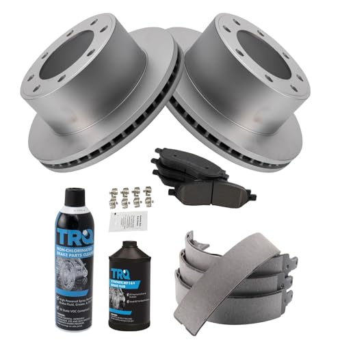 Image of TRQ Rear Brake Pad & Rotor Kit, with Chemical Kit Parking Brake Shoe Set Semi-Metallic Compatible with 2005-2007 Ford F-250 Super Duty F-350 Super Duty
