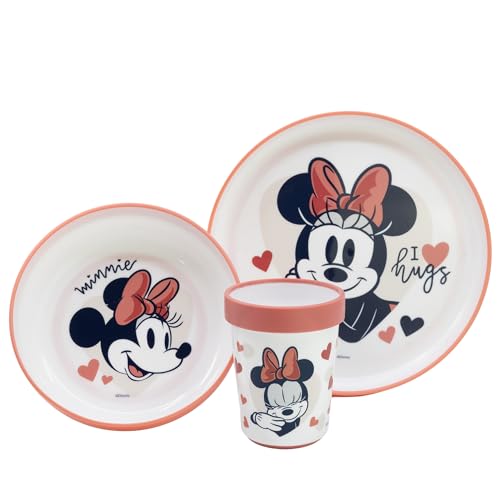 DISNEY BABY Minnie - Coffret Repas complet Minnie - Vaisselle Anti-Dérapante Compatible Micro-Ondes - Parfait Pour Les Enfants - À Partir De 10 Mois, Rose