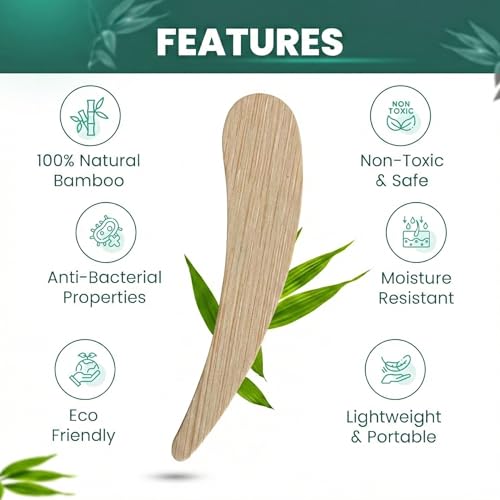 AngelBeauty Bamboo 50-pack Cosmetic Facial Makeup Spoon Spatula Mini Makeup Spatula, Biodegradable Compostable Cosmetic Spatulas Spoon, Skincare Cream Scoop Applicator Facial Massage Beauty Tools BPA FREE
